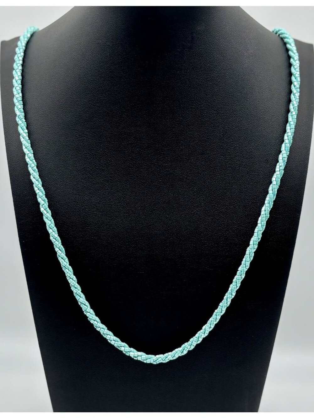 Vintage Nolan Miller Long Necklace 2 Twisted Strands Light Blue Glass Beads, 37"